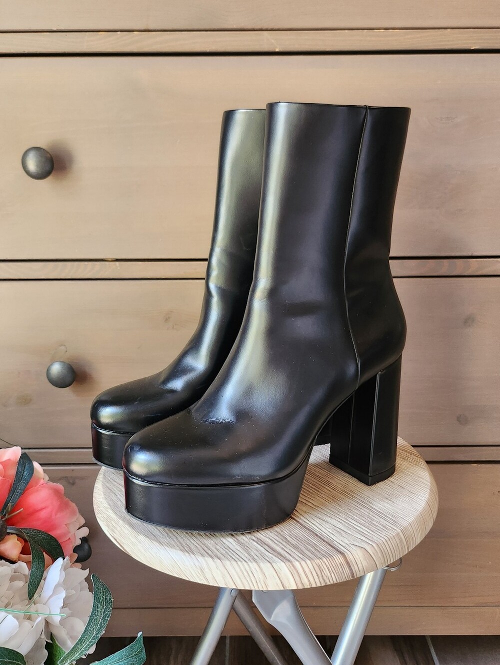 H&M Black Platform Block Heel Ankle Boots - Women's Size 8